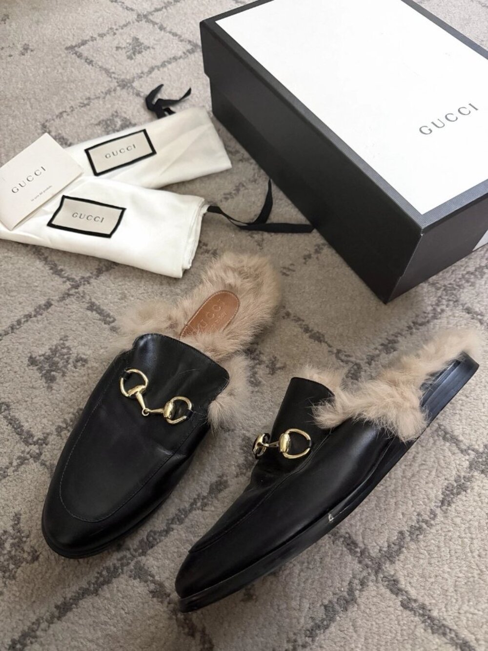 $1090 GUCCI Princetown Slippers Calfskin Fur Womens - Size 41 - Picture 2 of 6